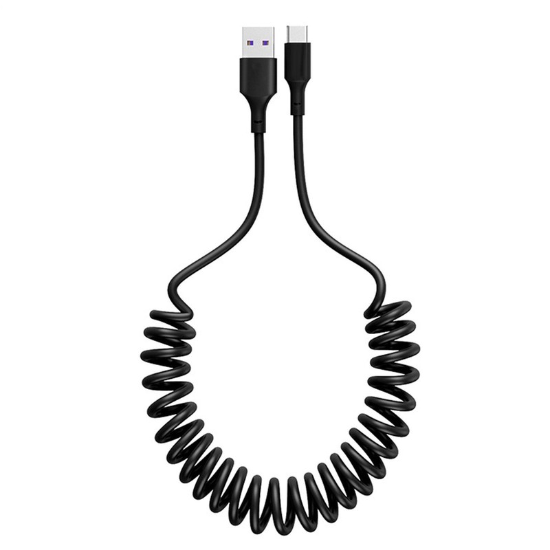 USB C Charger Cable Elastic Coiled Type-C Cable for Car Retractable USB Type C