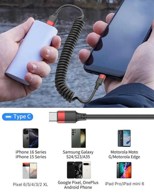 2 Pack USB C Coiled Cable, Fast Charging USB to USB C Cord for iPhone 16/16 P... gallery
