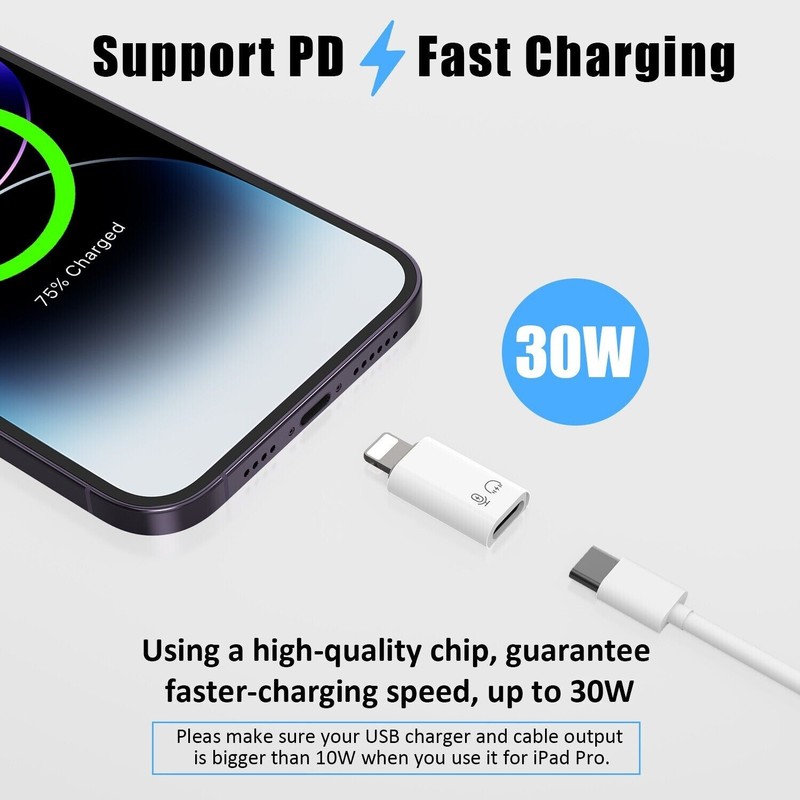 5.8 USB Type C Female to iOS Male Adapter For iPhone 14/13/12/11/XR/XS/SE 3 Lot gallery