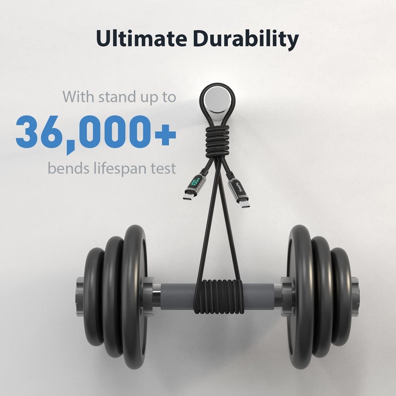 SOOPII 100W 4ft USB C to USB C Cable Fast Charge, Nylon Braided Cable with LED gallery