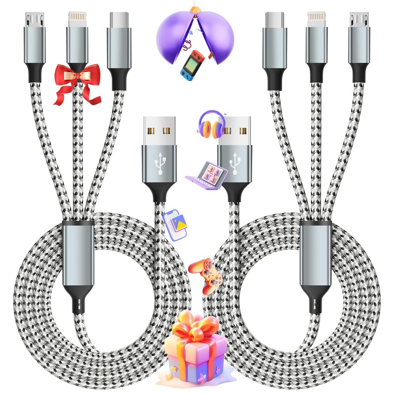 Multi Charging Cable, (2 Pack 4FT) Multi USB Charger Cable 3 in 1 Charging Ny…