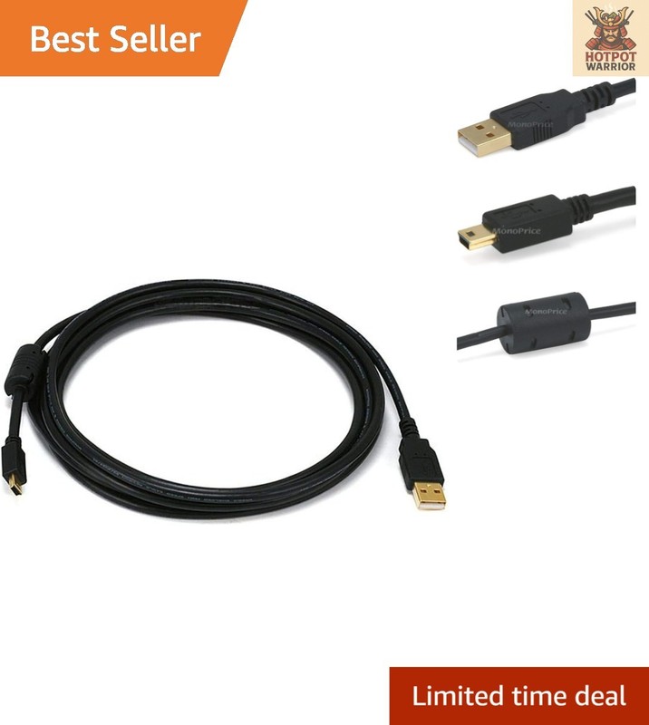 USB 2.0 Type-A to Mini-B 5pin 6ft Cable with Ferrite Core & Gold Plating
