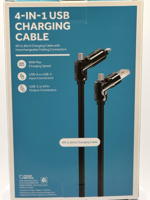 4 in 1 USB Charging Cable 6ft Fast Charger Type C Micro USB iPhone 60W gallery