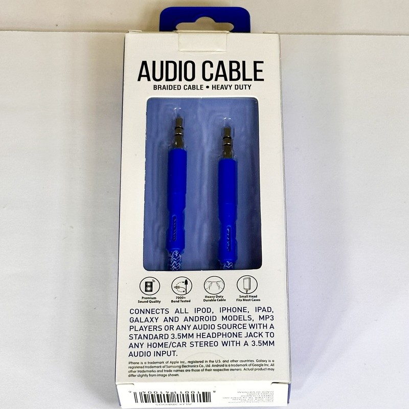 Luxshare Audio Cable, 3ft. Heavy Duty Braided Cable, (AUX3BR005) Blue, NEW!!