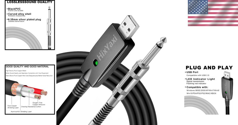 USB Guitar Cable 10FT 6.35mm Instrument Cable for Guitar, Bass, PC Recording gallery