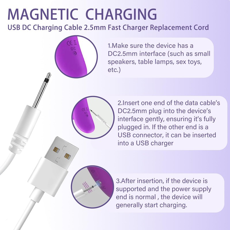 2 PCS Vibrator Charger DC Charging Cable Magnetic USB & 2.5mm Charger Set for... gallery