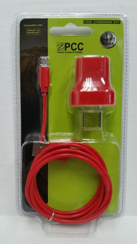 4′ Micro USB 2-in-1 Cell Phone Charging Kit Android / Blackberry Red 50074