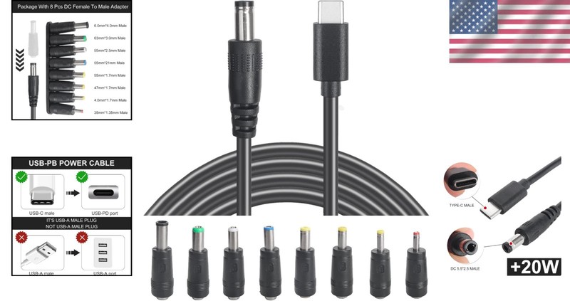 Versatile USB C to DC Charging Cable, 5.5mm x 2.1mm for 12V Electronic Devices gallery