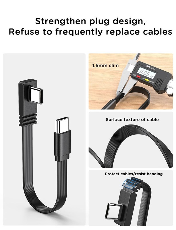 2PCS Right Angle Type-C to C Extension cord, USB C Male to Male cable,100W Fl... gallery