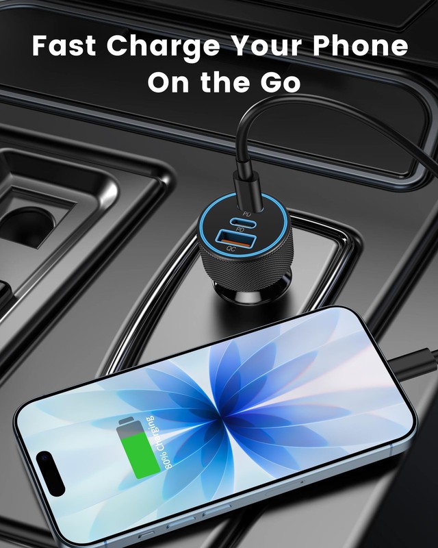 67W 3-Port Super Fast Type C Car Charger USB C for Samsung Galaxy S26 Black gallery