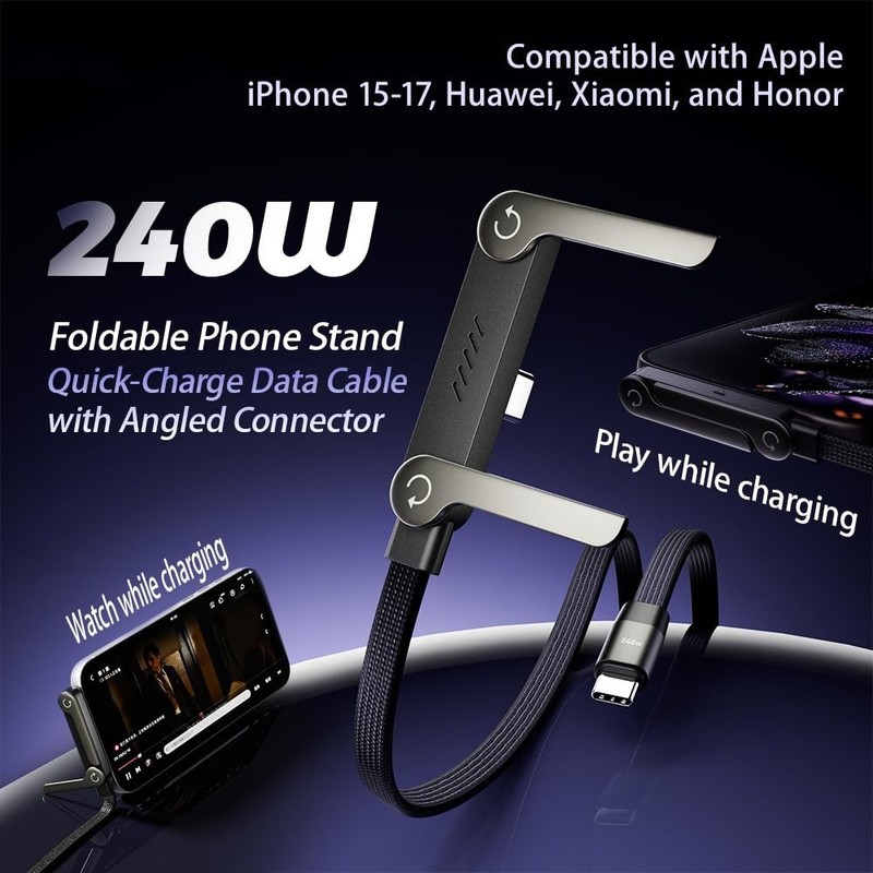 2 in 1 Invisible Charger Cable with Stand, 5FT 240W Fast Charging Cord, Type-C/i gallery