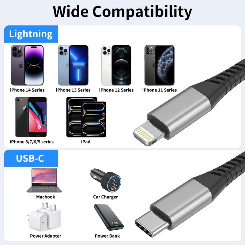 Acevien 1ft USB C to Lightning Cable 3 Pack, MFi Certified USBC 1 Foot, Black gallery
