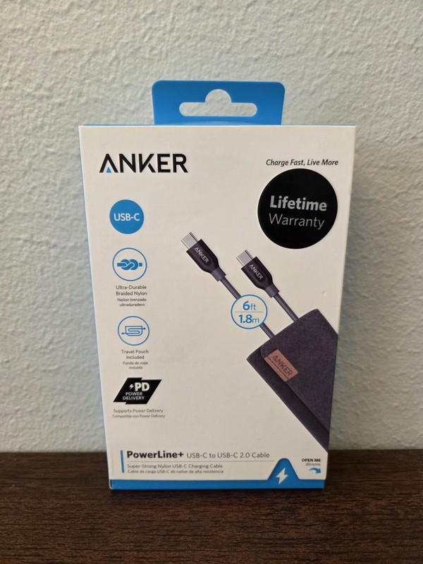 New Anker 6ft PowerLine + USB-C to USB-C 2.0 Braided Super Strong Nylon Cable