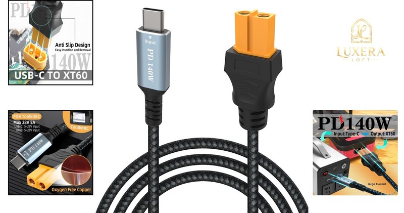 140W USB C to XT60 Power Cable for Drones RC Batteries Fast Charging 6.6ft gallery
