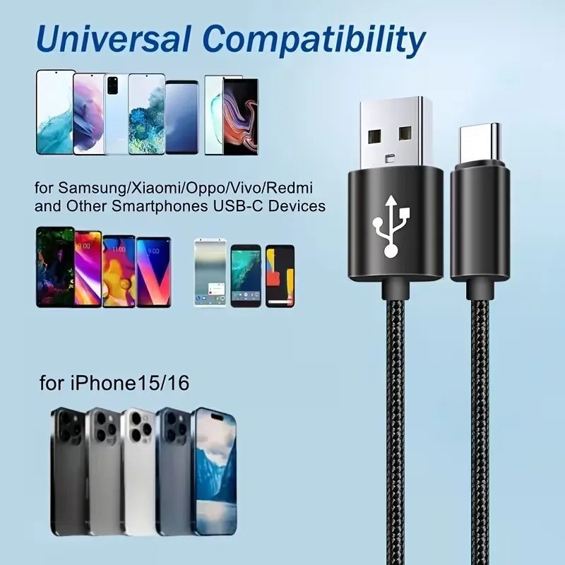 USB Type C Fast Charging Cable Nylon Braided Quick Charge Data Cable Black gallery