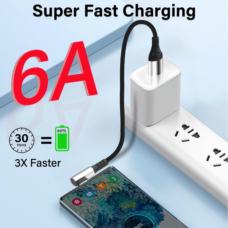 Short USB Type C Charging Cable A To C 6A Fast Cord 90 Degree 9.8 Inch 1 PCS gallery
