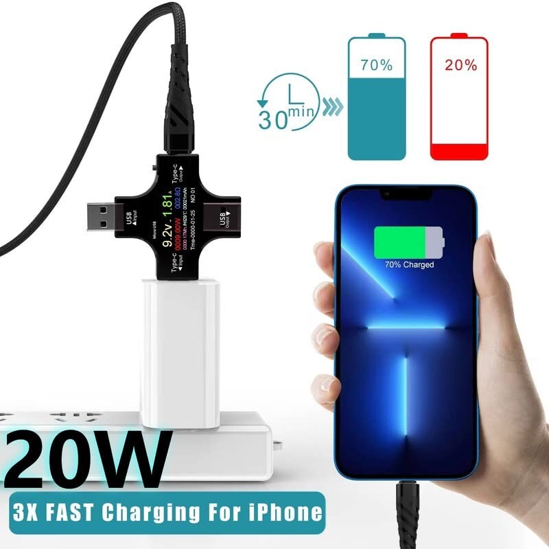 3Pk 10ft 20W USB C to L.ightning Cable Nylon Braided for iPhone 14 13 12 11/Mini gallery