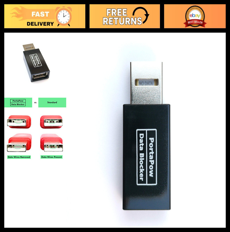 USB Data Blocker – Protect Against Juice Jacking, Safe Charging Device, Black