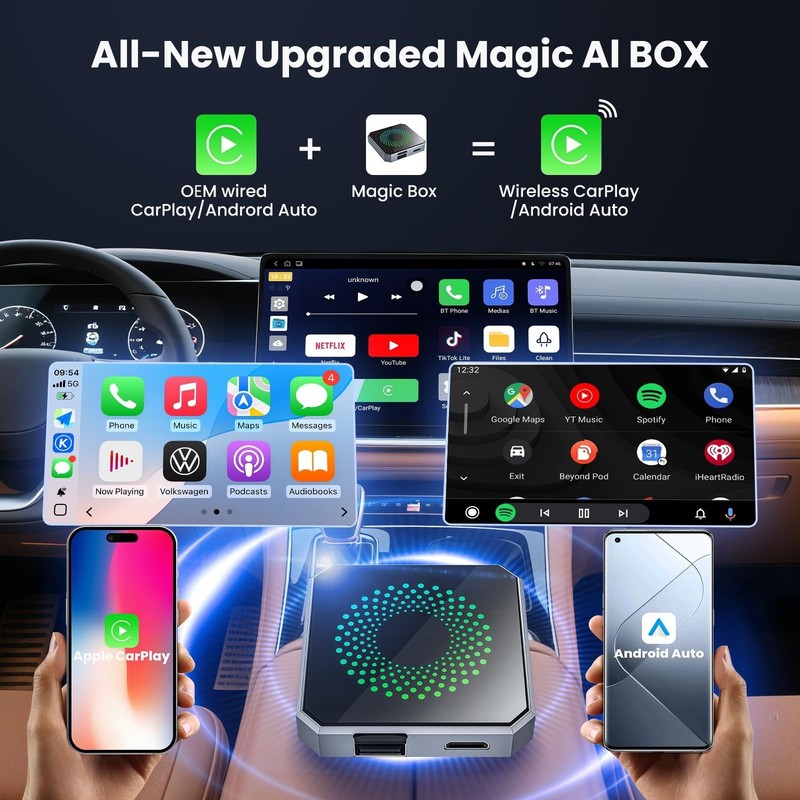 5-in-1 Wireless CarPlay & Android Auto Adapter with Netflix/YouTube, [Support... gallery