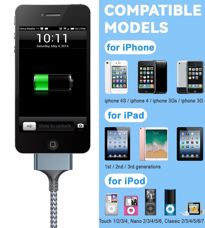 Versatile 6FT Nylon Braided 30-Pin USB Cable for Fast Charging & Data Syncing gallery