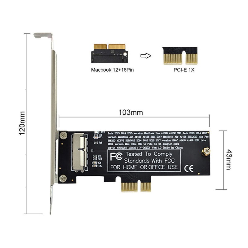 NFHK PCI Express PCI-E 1X to 12+16Pin 2013-2017 Mac Pro Air SSD Convert SATA gallery