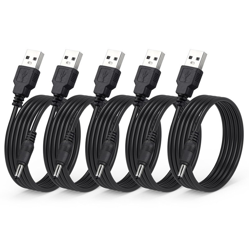 5-Pack DC 5V Power Cord USB to DC 3.5mm x 1.35mm Round Barrel Plug Charging C…
