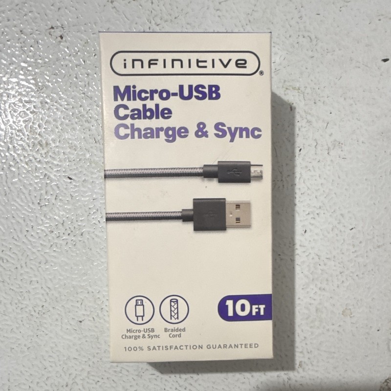 Infinitive Micro-USB to USB-A Charging & Sync Cable 10 ft Braided Gray/Black