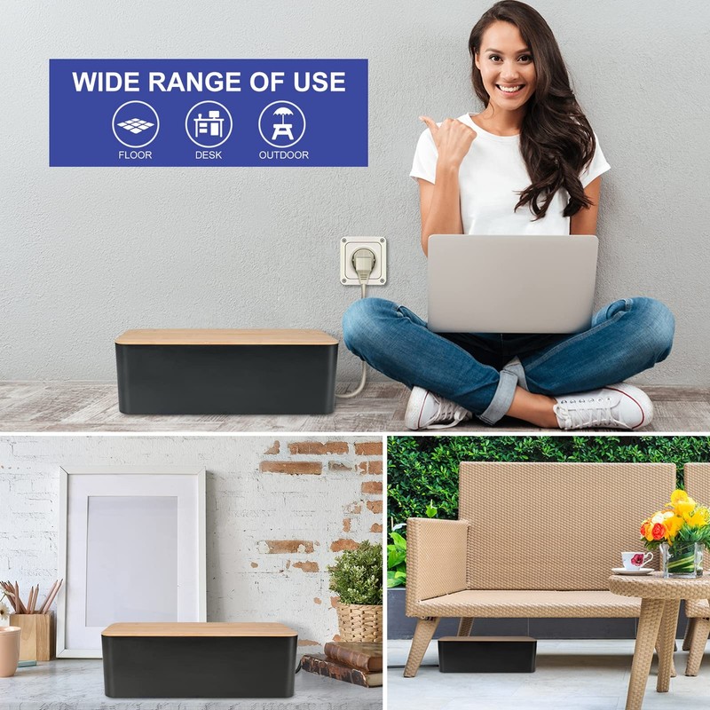 Cable Management Box - Wooden Style Cord Organizer to Hide Medium, Black gallery