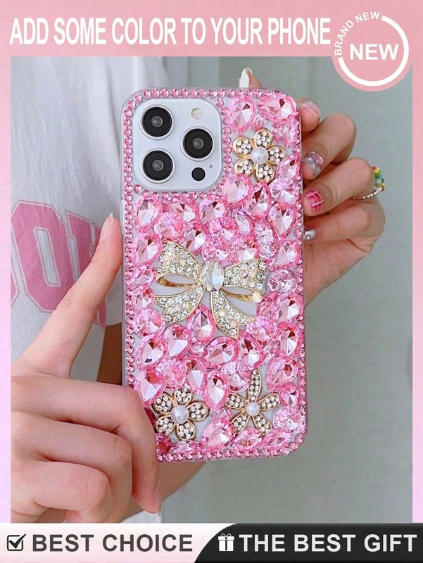 Pink Bow Butterfly Phone Case – Rhinestone Valentine’s Cover for iPhone 15-16…