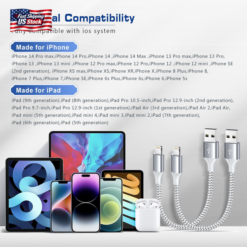 [Apple Mfi Certified] Short Iphone Charger 1Ft 2Pack,Usb a to Lightning Cord Nyl gallery