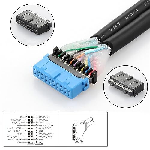 Dual Ports USB 3.0 USB-C Type-C Female to 19/20Pin Header 5Gbps PCI-E 50cm gallery