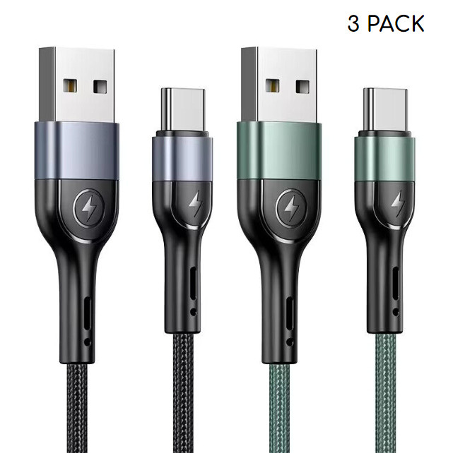 3 Pack Fast Charging & Data Sync USB to USB-C Cable for iPhone/Samsung