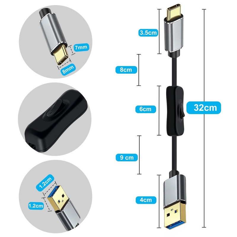 Black 1FT/0.3m 10Gbps USB C Cable with Switch 60W 3A USB 3.0 Data Cord gallery