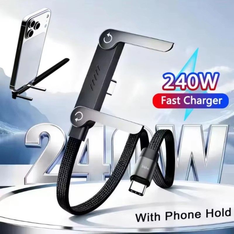 240W USB C Type-C Cable Fast Charging 2-in-1 Invisible Phone Stand Holder 5ft