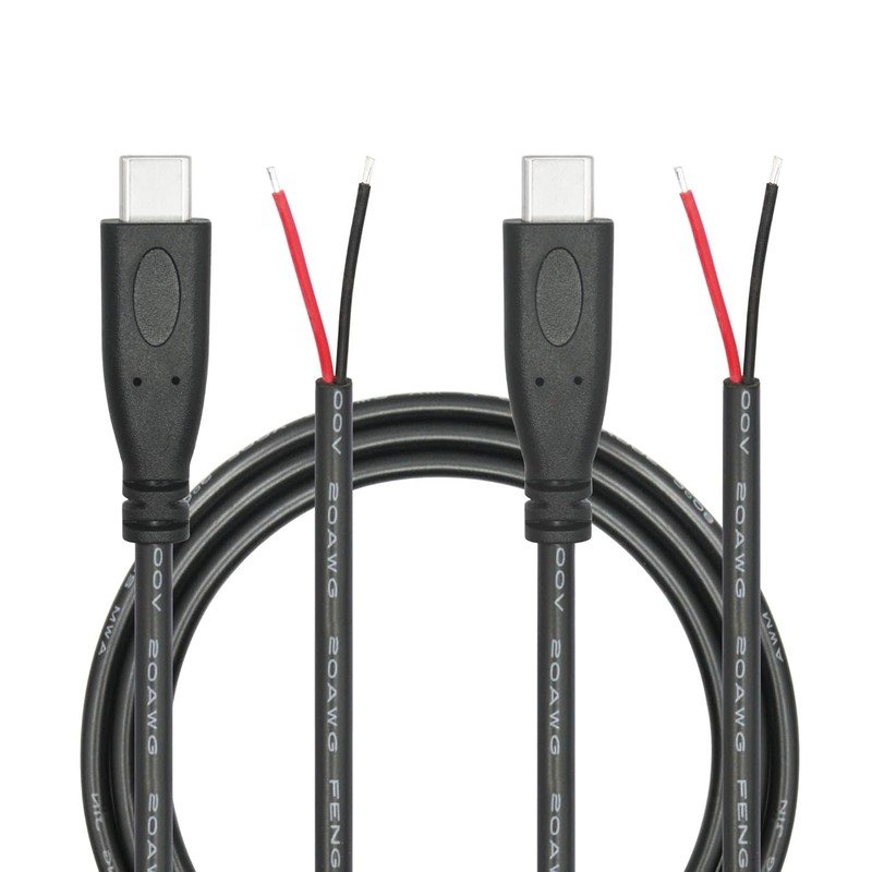 USB C to Bare Wire 2 Pin Power Cable 3FT 20AWG 5 Volt Lead for Laptop Phone, New