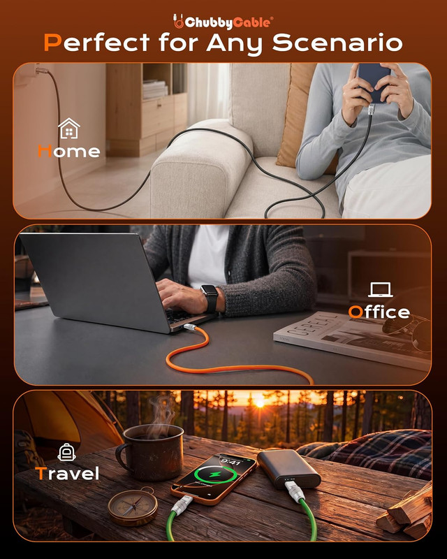 Couple Chubby 2 Pack 240W USB C Cable Extra Thick Silicone Fast Charging Cable C gallery