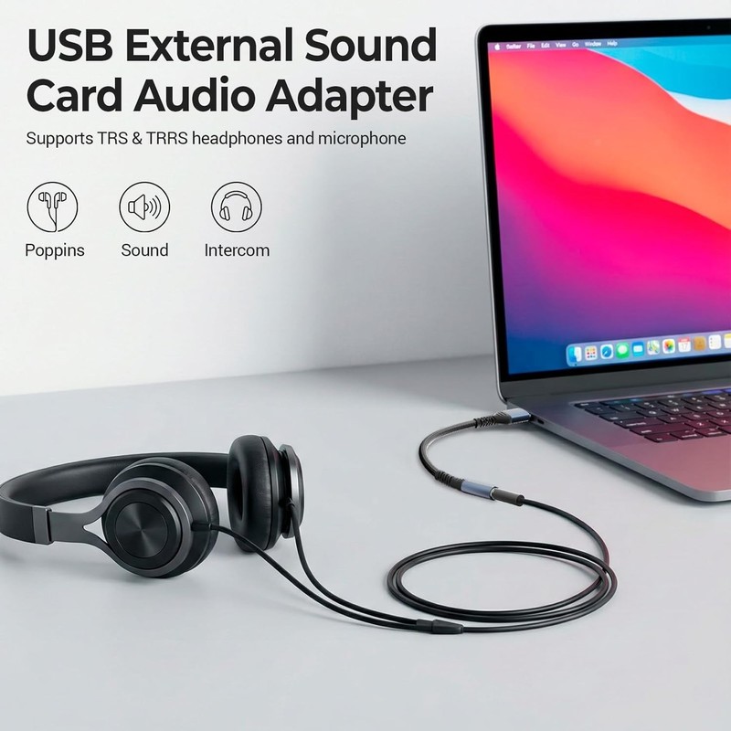 External Sound Card Adapter with Hi-Fi Sound & Mic Functionality, 3.5mm gallery