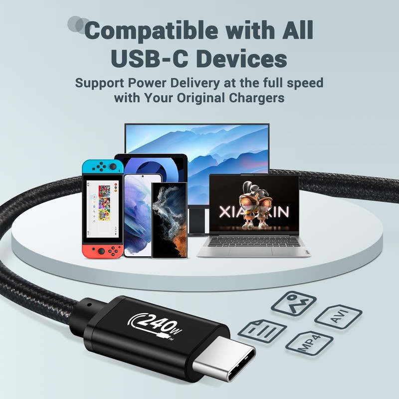 USB-C Data Cable (2-Pack, 240W), Nylon Braided 48V 5A by RVP+ gallery