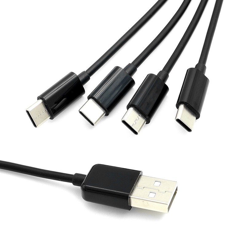 Black 50cm USB to 4 type C charger cable power 4 type c devices at once 4 in 1