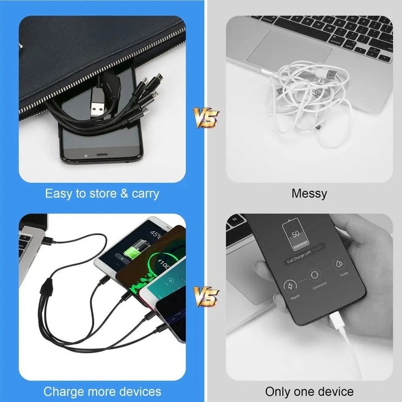 4 in 1 USB A to USB C Multi Charging Cable Micro USB Type C Splitter 5V gallery