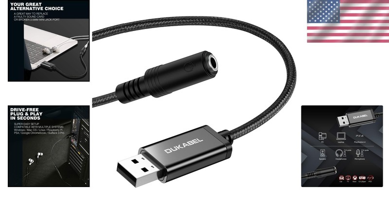 USB Headphone Adapter 9.8 Inch - TRRS Mic-Supported Sound Card for PC & PS5 gallery