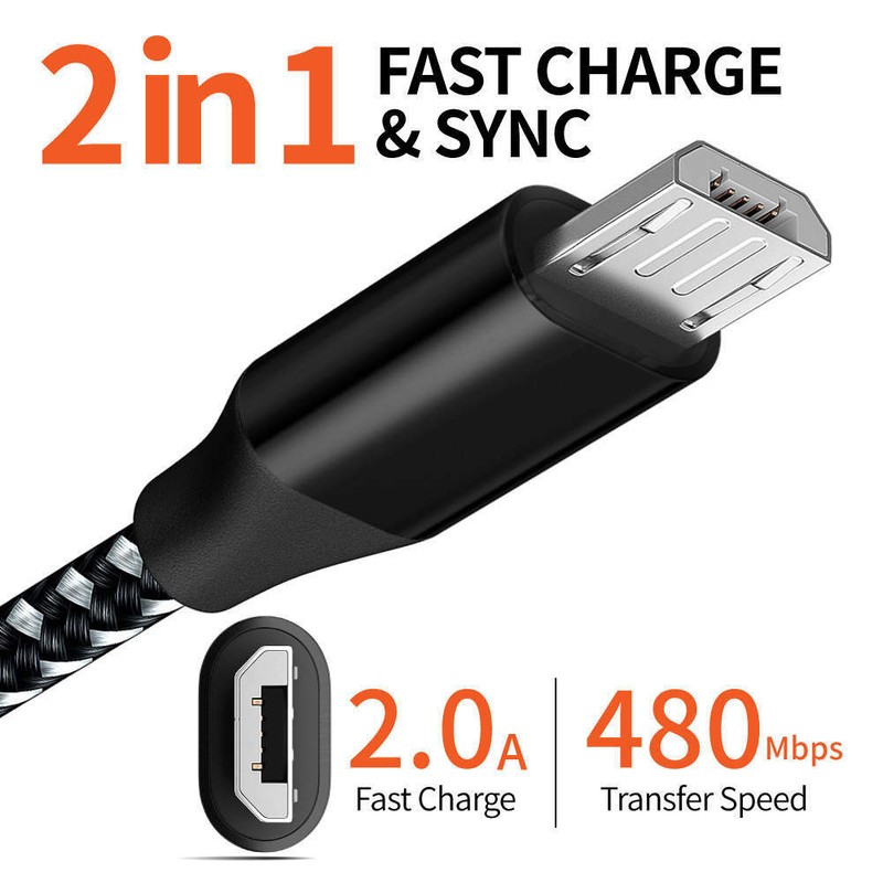Micro to USB-A High Quality Braided Nylon Cable in 6 Colors 3/6/10 feet gallery