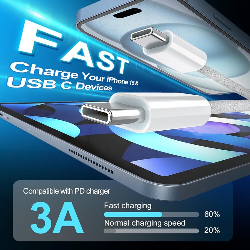 35W Dual USB-C Power Adapter PD Fast Charger Cord For iPhone15 16 17 Pro Samsung gallery