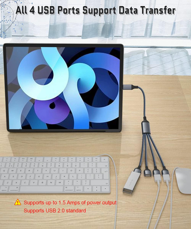 USB C to Four USB Cable Adapter 1Ft,Type C Male to 4 USBA Female 2.0 Splitter,Th gallery