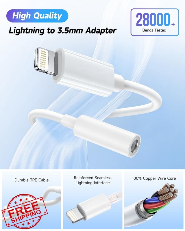 Apple Lightning to 3.5mm Headphone Jack Adapter MFi Certified White gallery