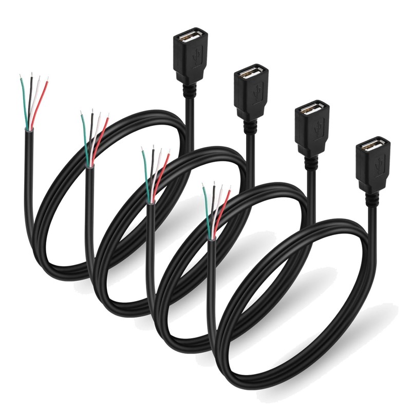 4Pcs USB 2.0 Female Plug 4pin Bare Wire USB Power Data Cable DIY Pigtail Cabl…
