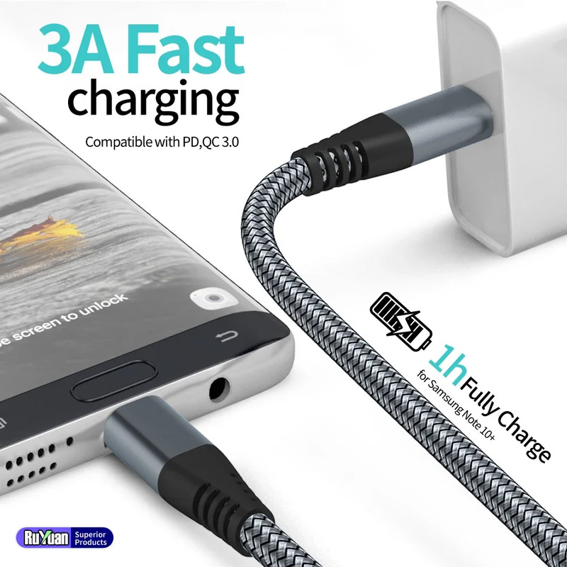 PD60W Fast Charging Cable with Data Transfer Fishing Line Nylon Woven Charging a gallery