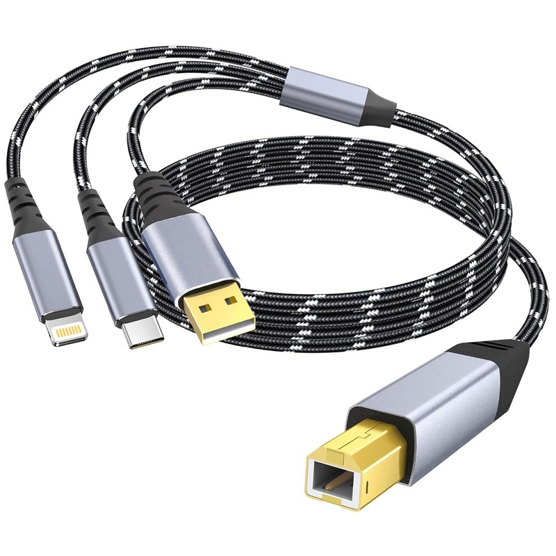 Printer Cable,USB &USB-A to USB-B Cable，High Speed Nylon Braided Scanner Prin...
