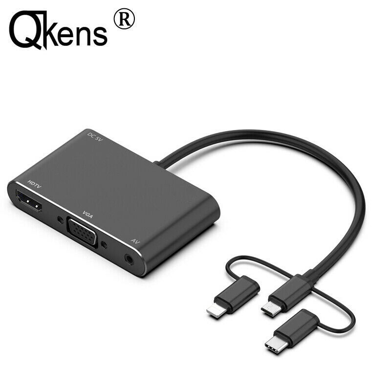 Micro USB Type C VGA HDMI Cable Video Adapter for IPhone IOS Android Phone To TV