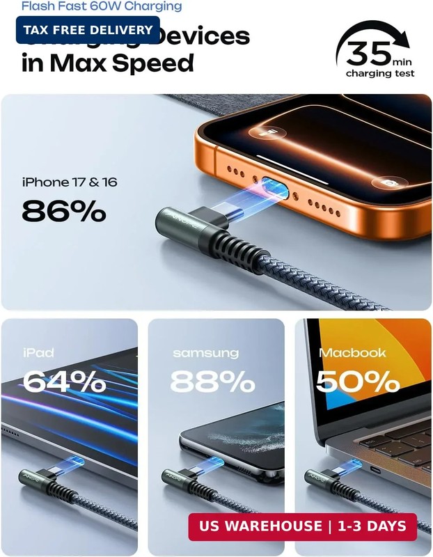 AINOPE USB C to USB C Cable (60W 2Pack 6.6ft) C to C Cable Fast Charging Type C gallery